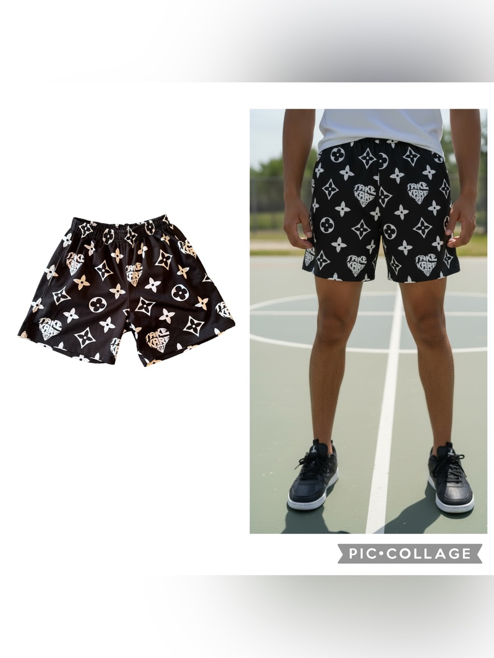 Take Kare Black White Monogram Mesh Athletic Shorts Size S